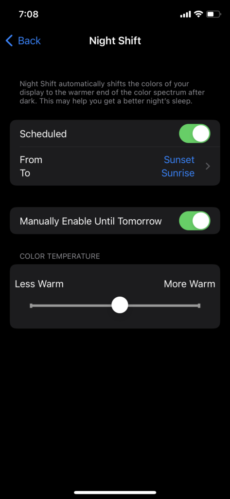 iPhone Settings for Night Sight